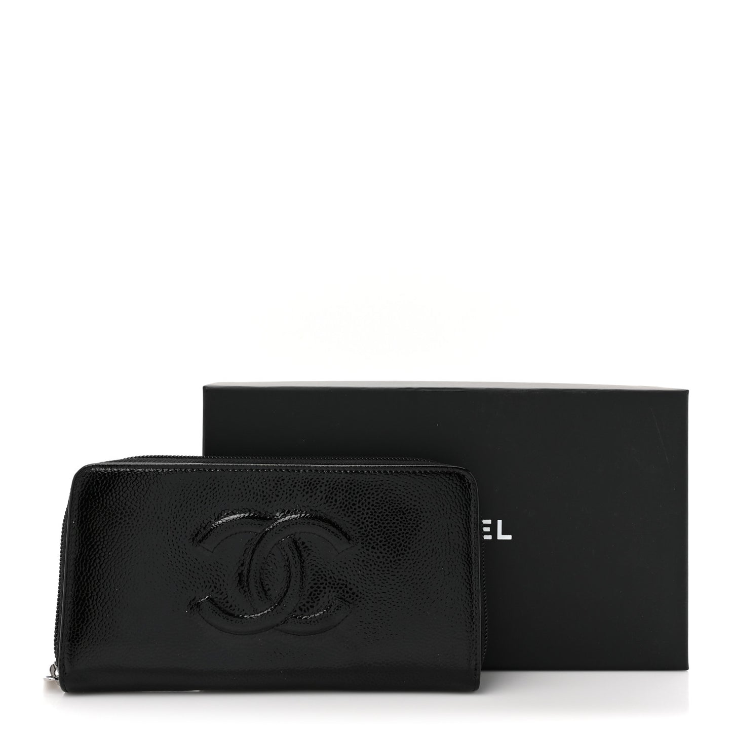Patent Caviar Timeless CC Large Gusset Zip Around Wallet Black