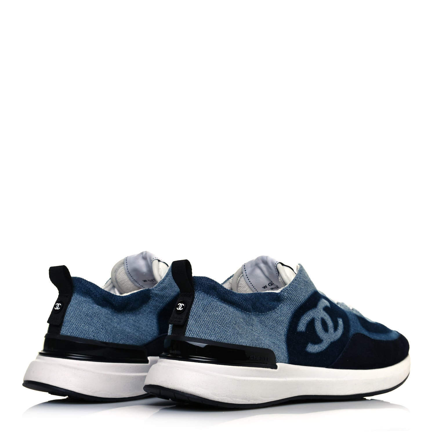 Chanel Denim Suede Calfskin Womens CC Sneakers 38 Dark Blue White Black 4 of 7
