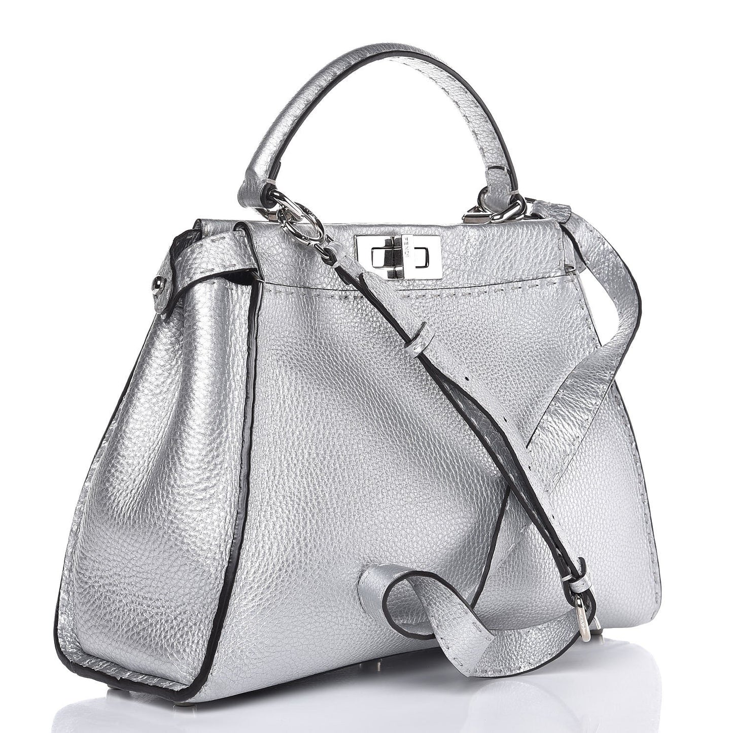 Cuoio Romano Lux Selleria Medium Peekaboo Iconic Satchel Argento