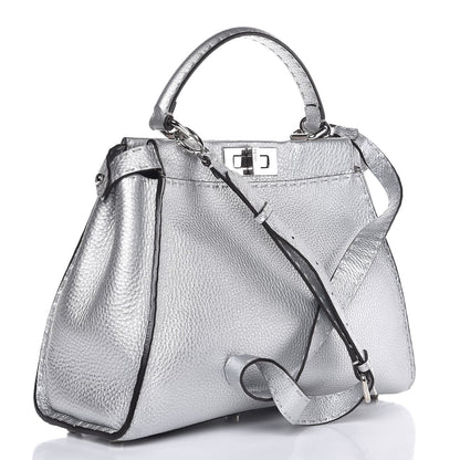 Fendi Cuoio Romano Lux Selleria Medium Peekaboo Iconic Satchel Argento 4 of 9
