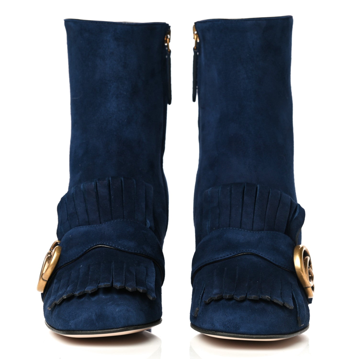 Gucci Kid Scamosciato GG Marmont Fringe 75mm Ankle Boots 37 Blue Ink 2 of 12