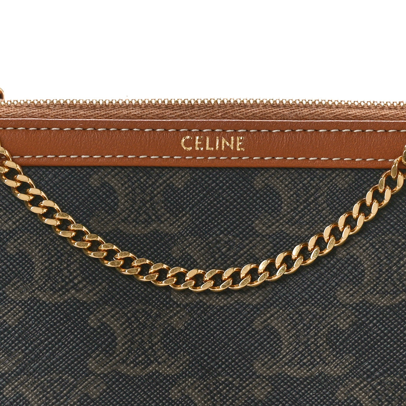 Celine Triomphe Canvas Lambskin Clutch On Chain Tan 7 of 9
