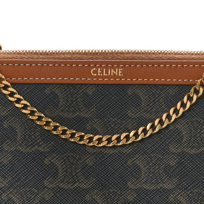 Celine Triomphe Canvas Lambskin Clutch On Chain Tan 7 of 9