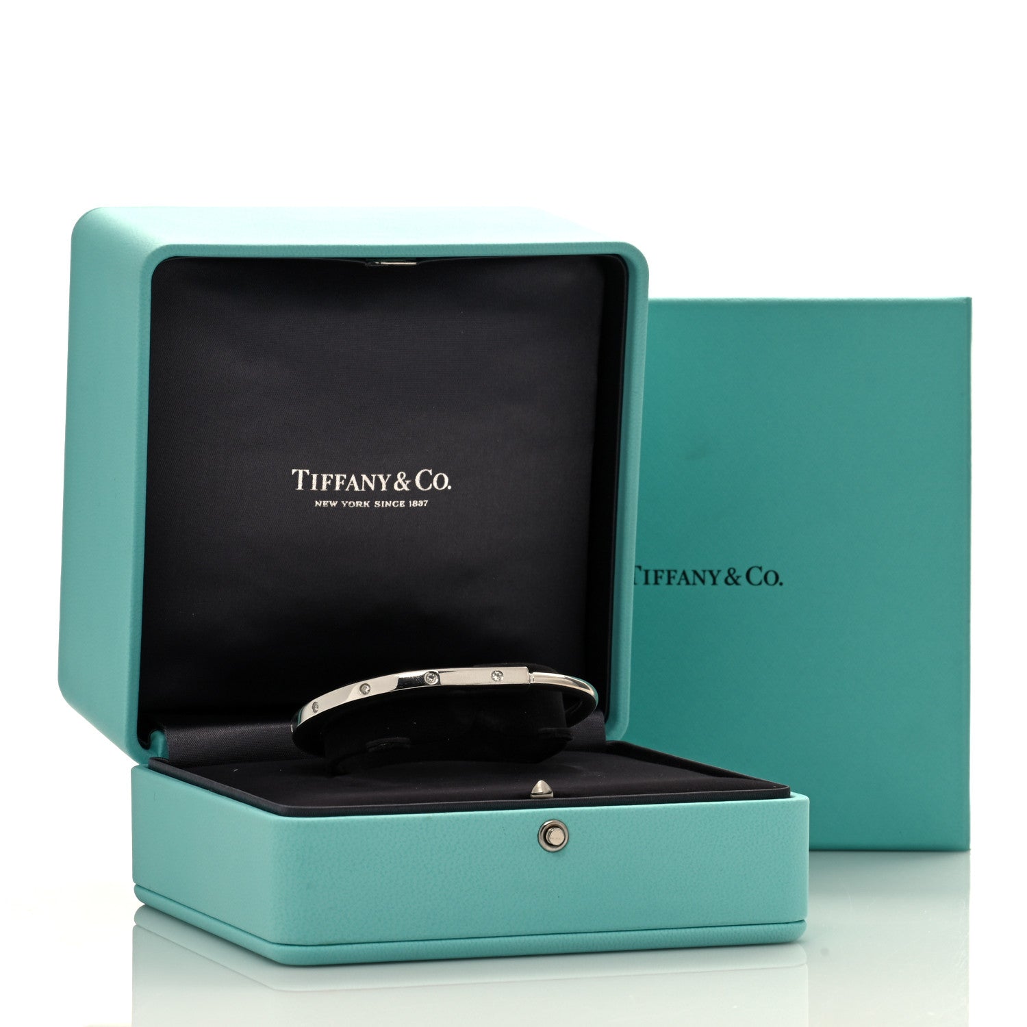Tiffany 18K White Gold Diamond Tiffany Lock Bangle Bracelet 5 of 5