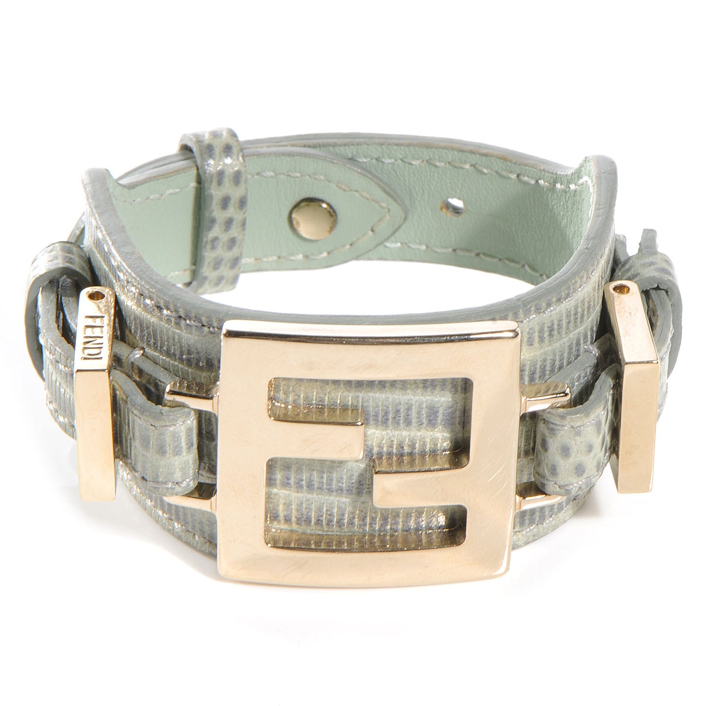 Calfskin Lizard Embossed FF Bracelet Gold