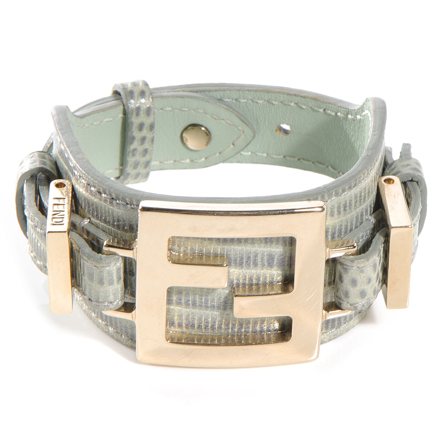 Fendi Calfskin Lizard Embossed FF Bracelet Gold 1 of 4