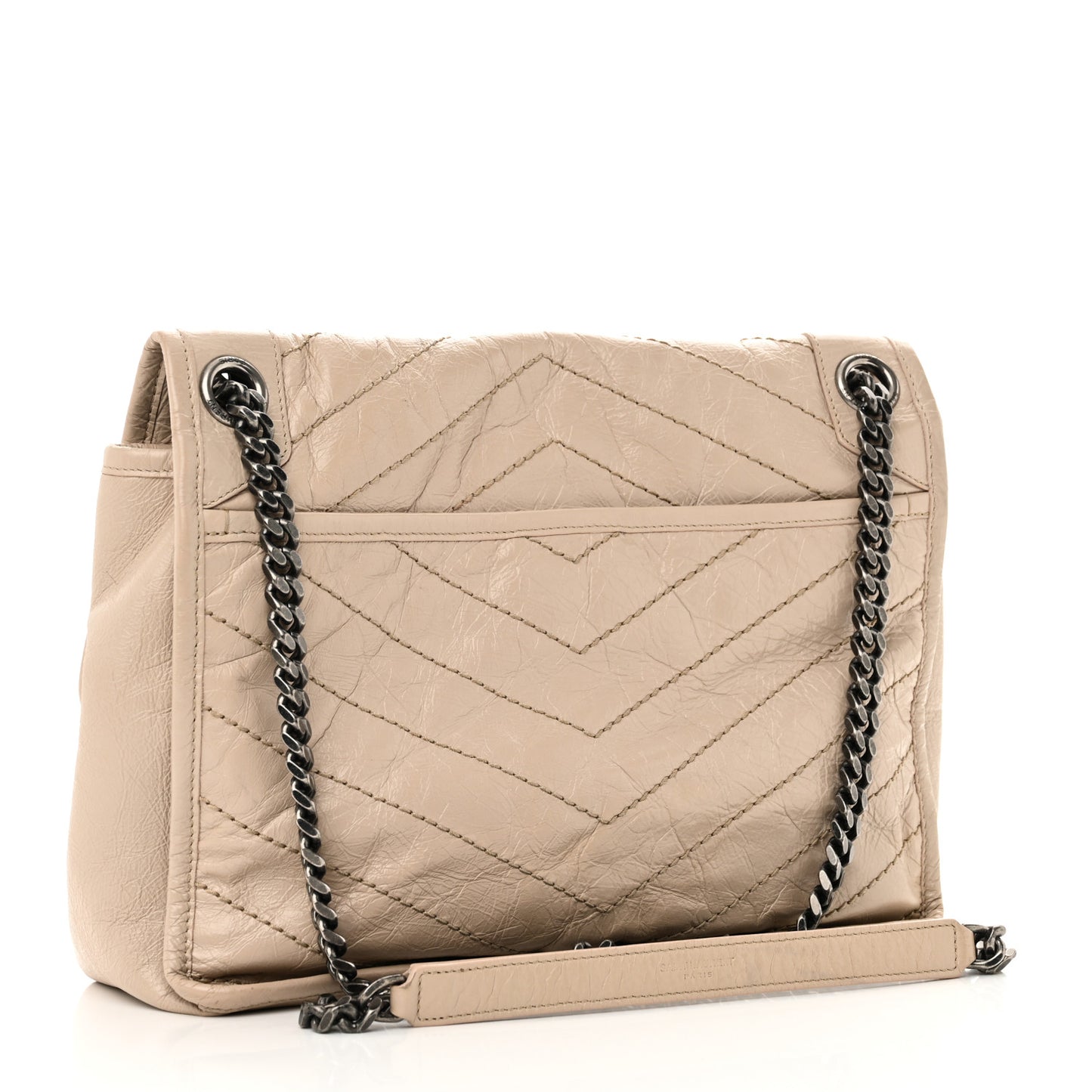 Crinkled Calfskin Matelasse Monogram Medium Niki Chain Satchel Gold Sand