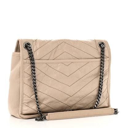 Saint Laurent Crinkled Calfskin Matelasse Monogram Medium Niki Chain Satchel Gold Sand 3 of 9
