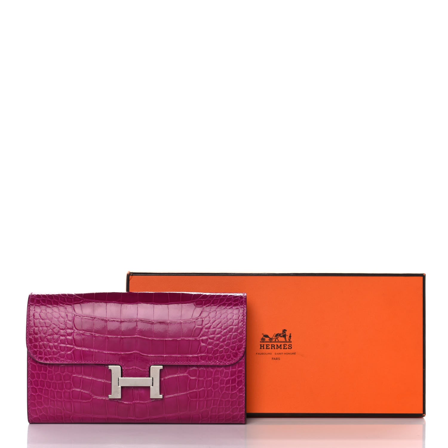 Hermes Shiny Alligator Constance Long Wallet Rose Scheherazade 24 of 24