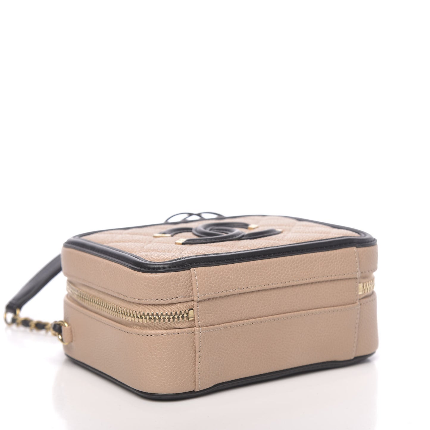 Caviar Quilted Small CC Filigree Vanity Case Beige Black