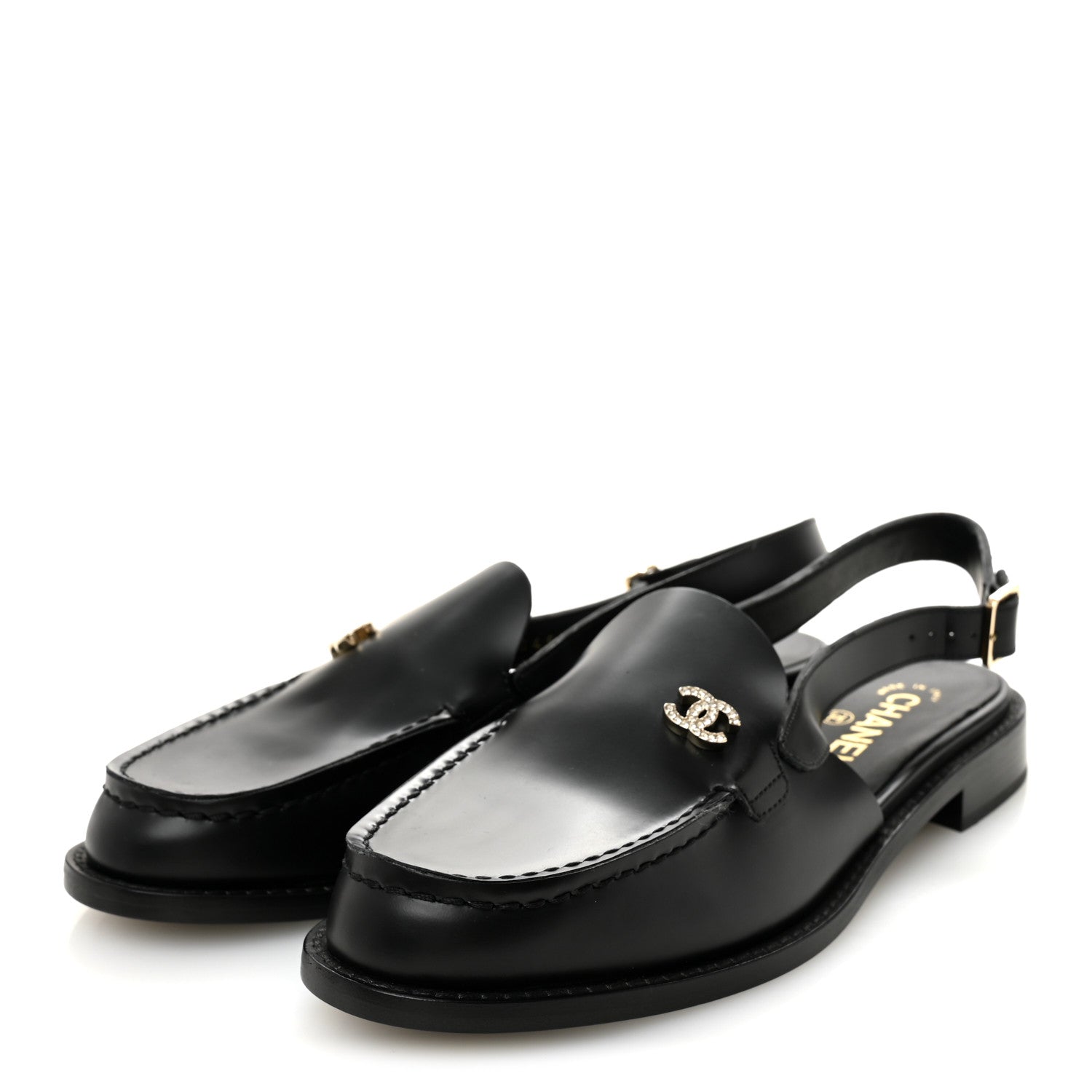 Chanel Calfskin Crystal Slingback Loafers 39 Black 4 of 9