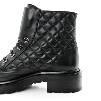 Chanel Shiny Calfskin Quilted Lace Up Combat Boots 40.5 Black 9 of 12