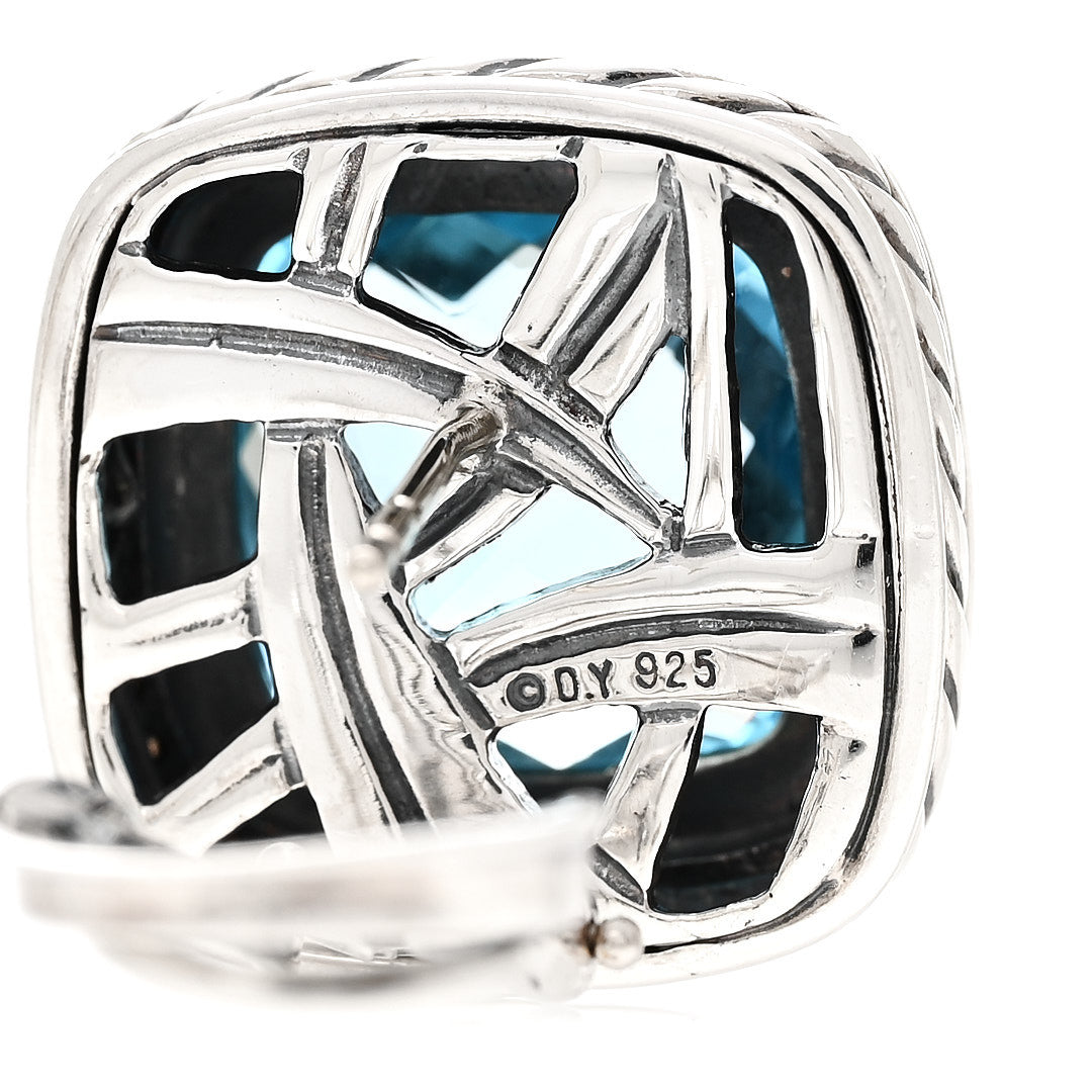 Sterling Silver Diamond Blue Topaz 14mm Albion Earrings
