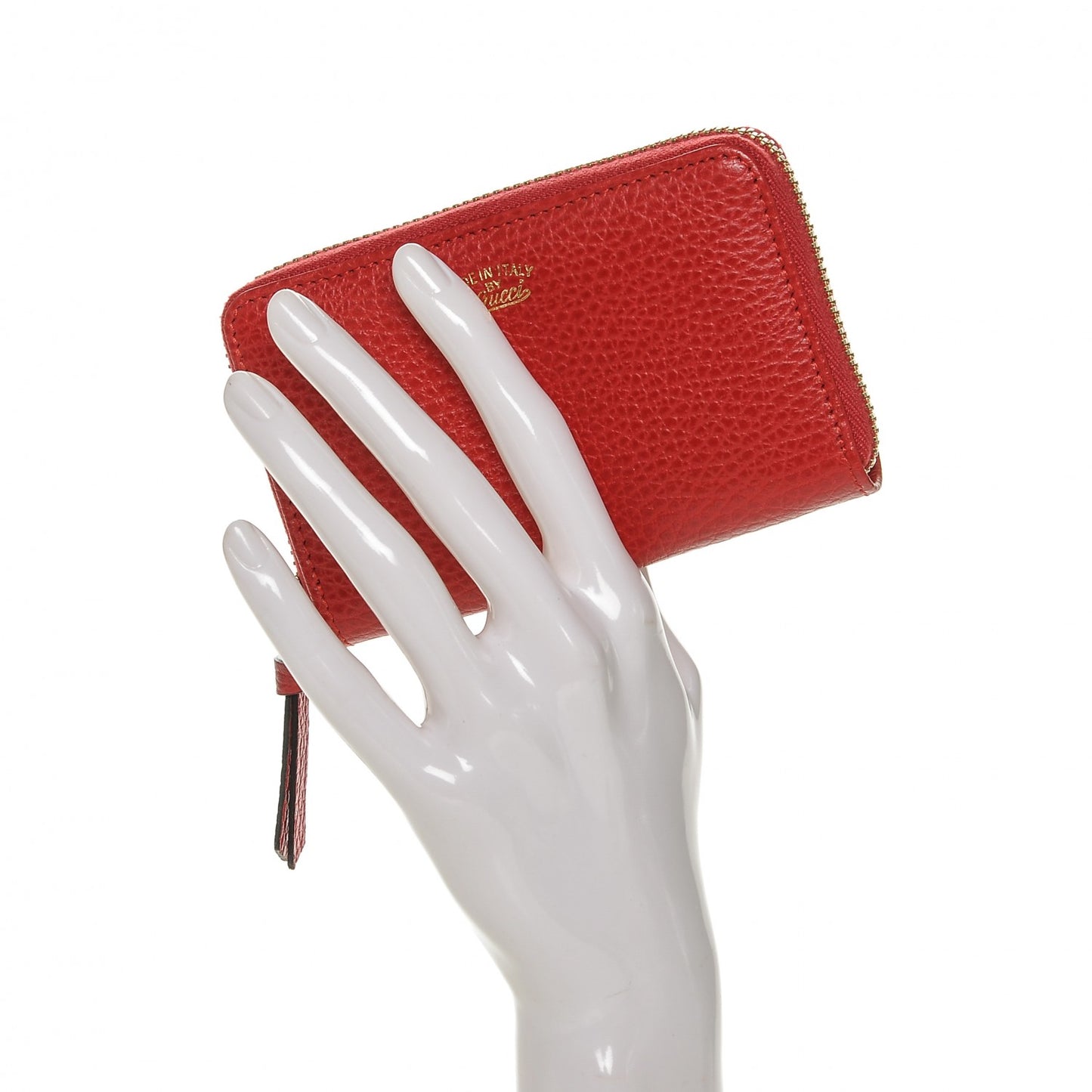 Dollar Calfskin Swing Zip Around Card Case Red
