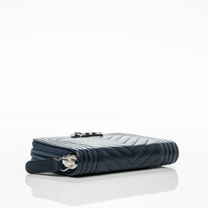 Chanel Calfskin Chevron Zip Around Boy Coin Purse Wallet Dark Navy 4 of 7