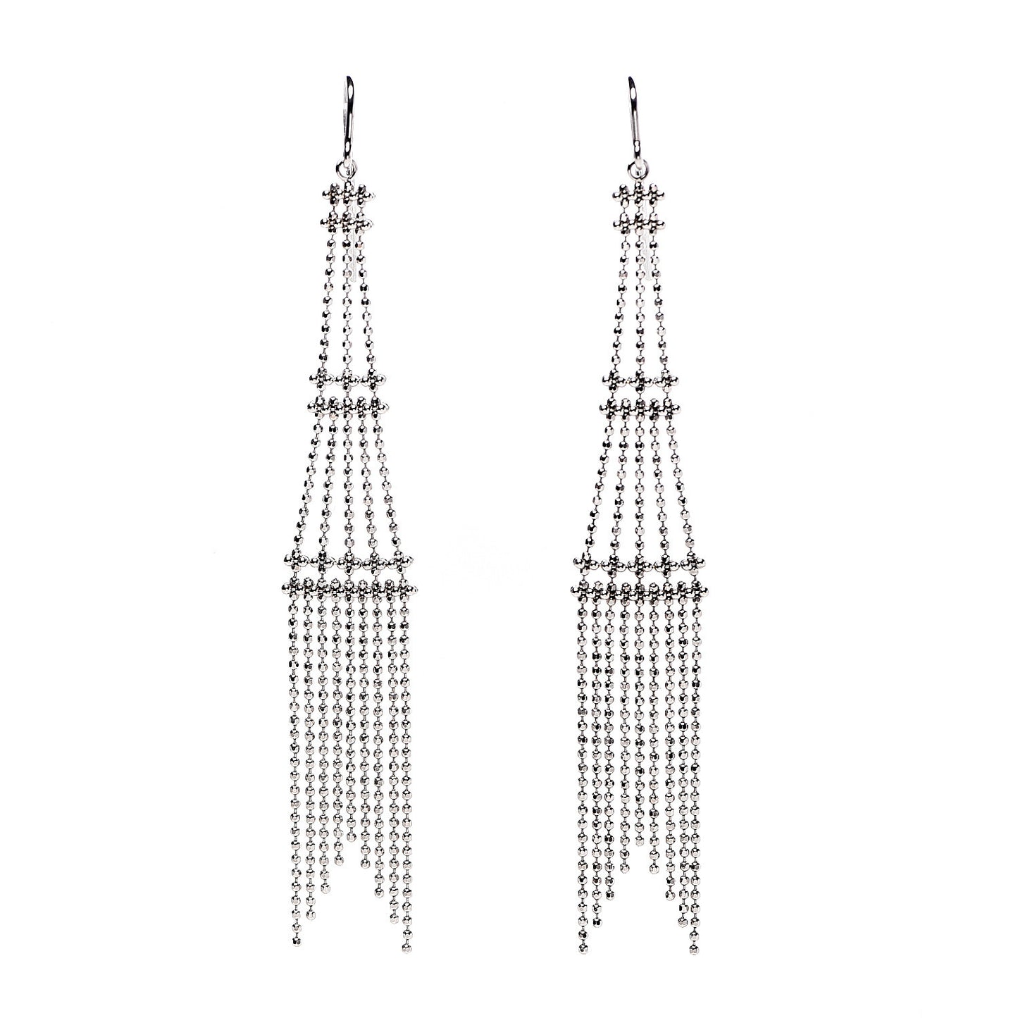 18K White Gold Fringe Tower Earrings