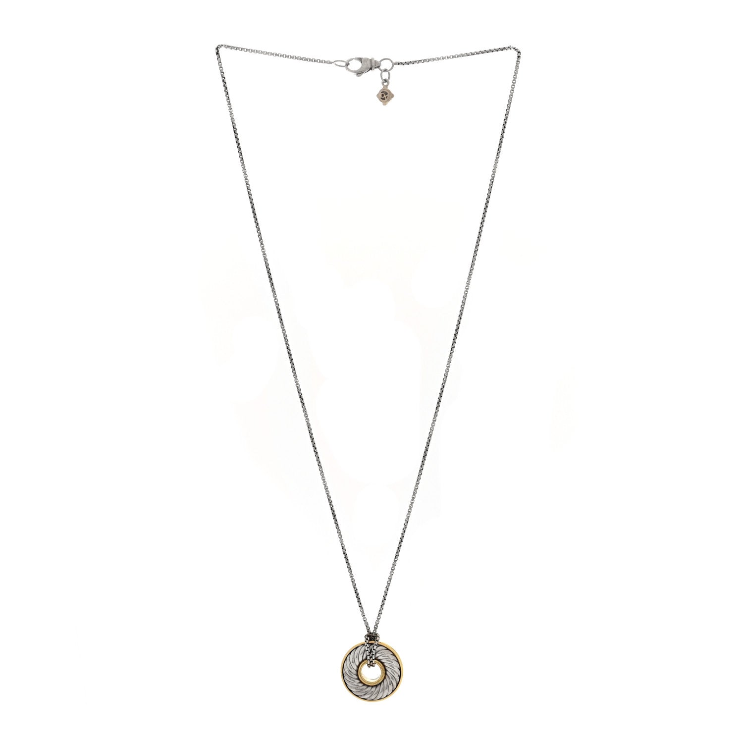 David Yurman Sterling Silver 18K Yellow Gold 30mm Thoroughbred Pendant Necklace 3 of 4