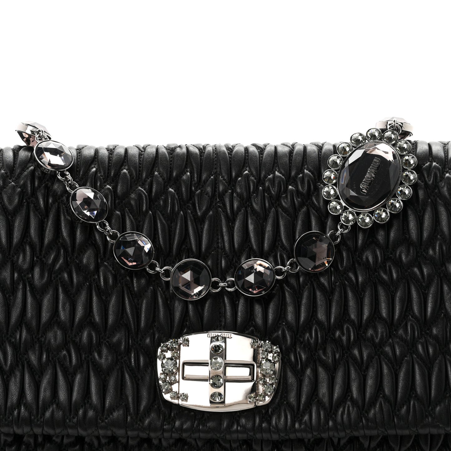 Nappa Matelasse Crystal Flap Clutch Black