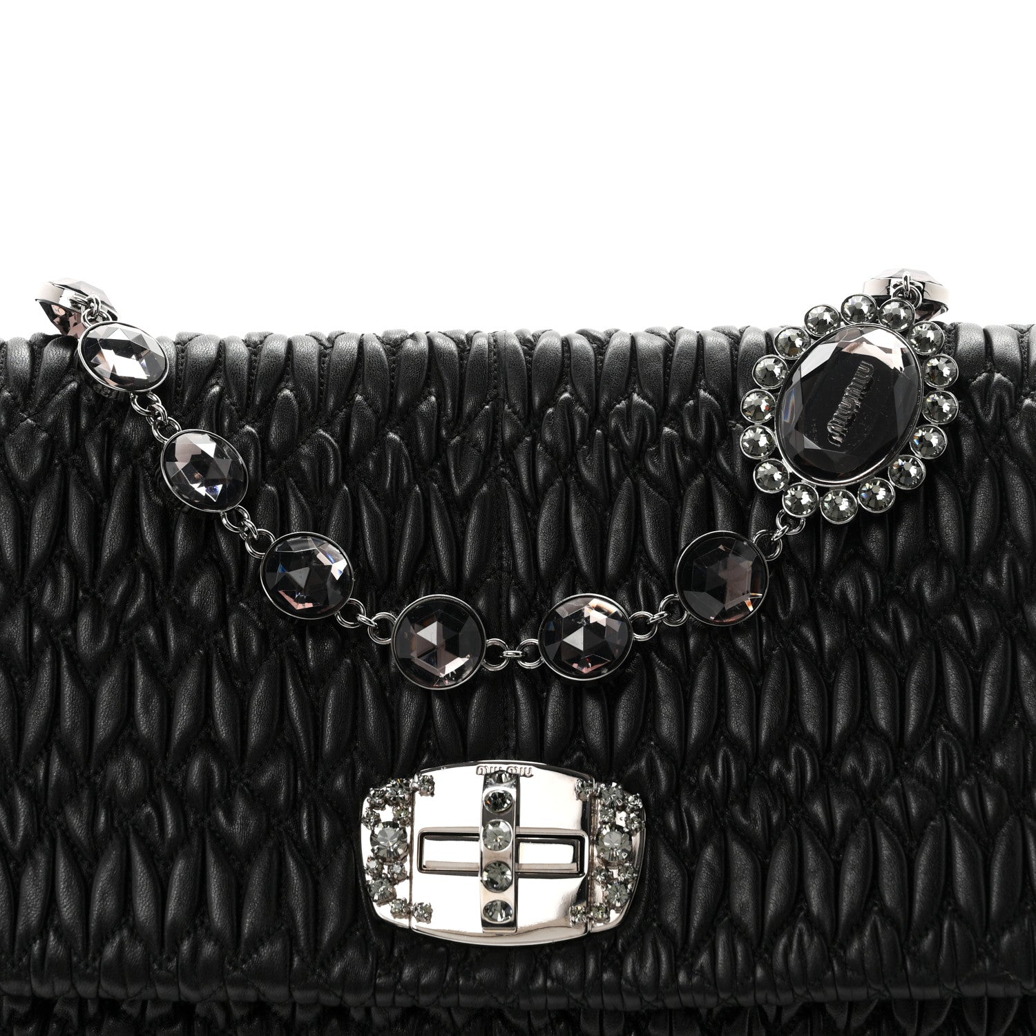 Miu Miu Nappa Matelasse Crystal Flap Clutch Black 9 of 11