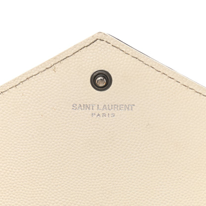 Saint Laurent Grain De Poudre Matelasse Monogram Chain Wallet White Black 6 of 17