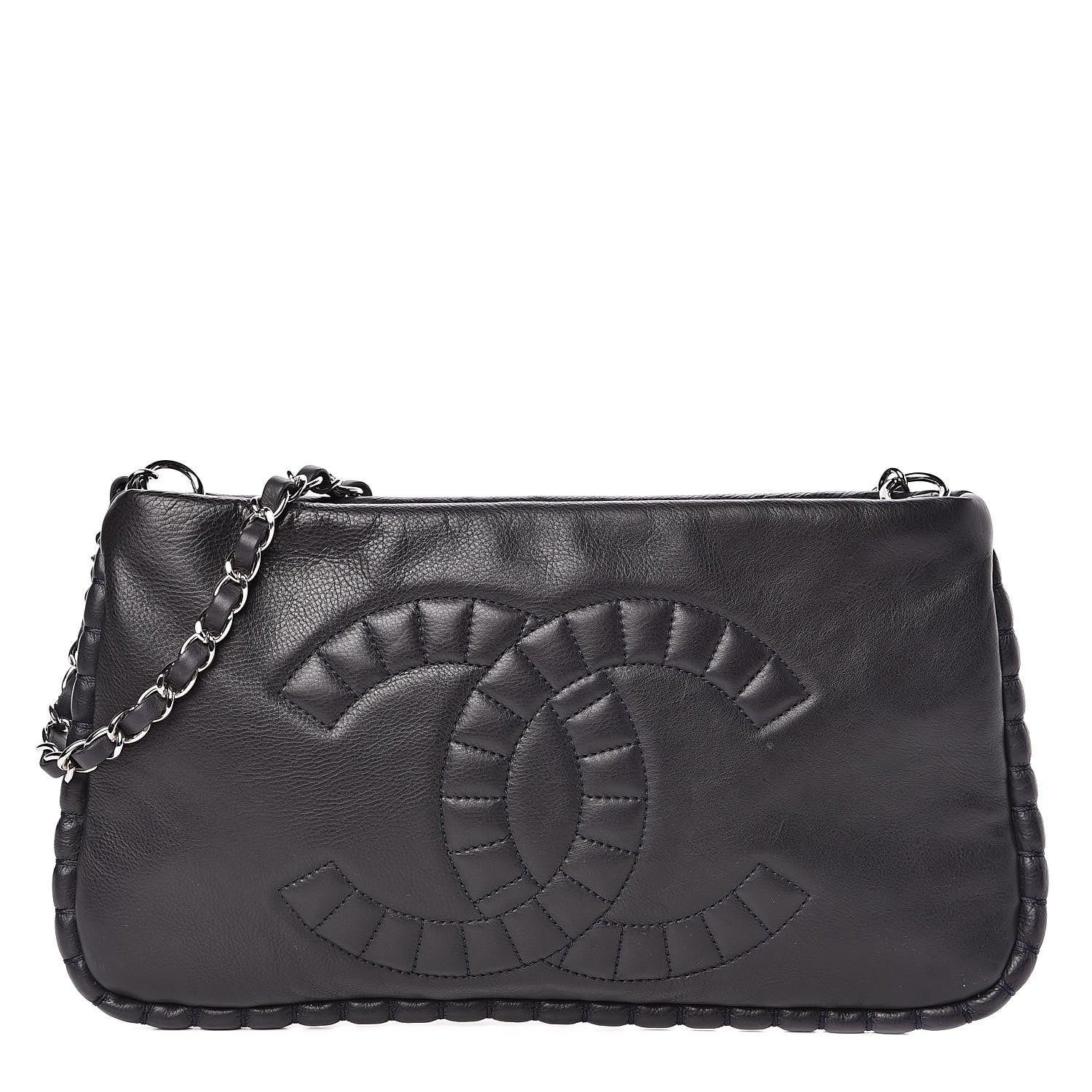 Chanel Calfskin On the Bund Pochette Dark Navy Blue 1 of 10