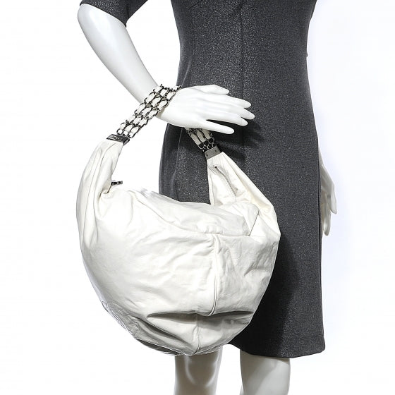 Chanel Patent Large Rock and Chain Hobo White 2 of 9