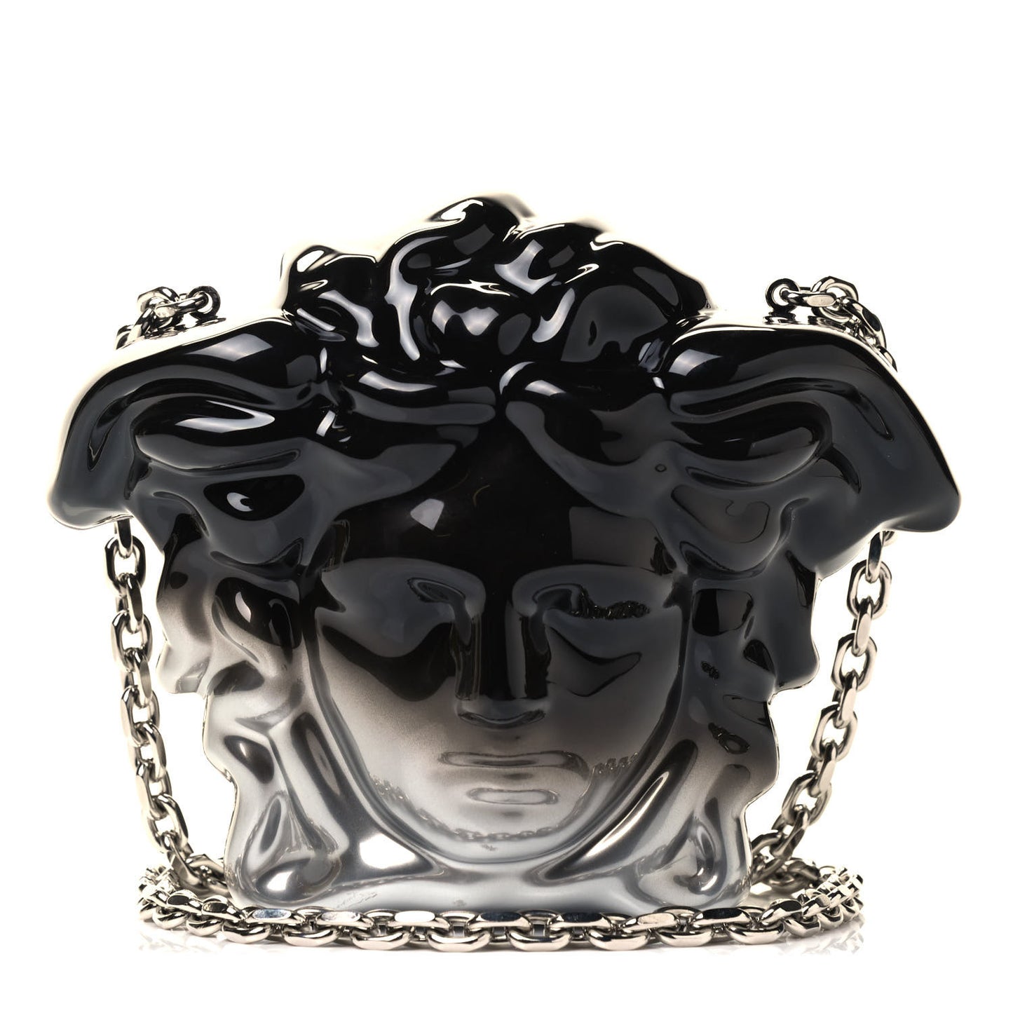 Medusa Head Chain Clutch Black Silver