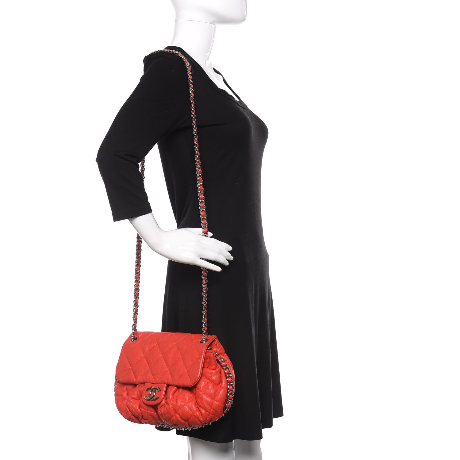 Chanel Washed Lambskin Medium Chain Around Messenger Red 2 of 9