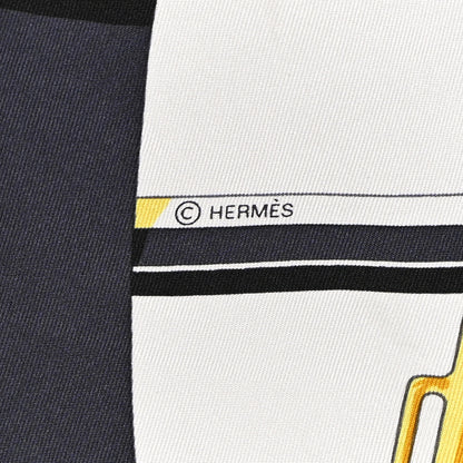 Hermes Silk En Roue Libre Scarf 90 White Black Gold 3 of 11