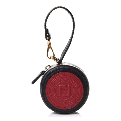 Fendi Vitello Century Nylon Bi-Color Stamp Patch Help Bag Charm Black Fragola 1 of 5