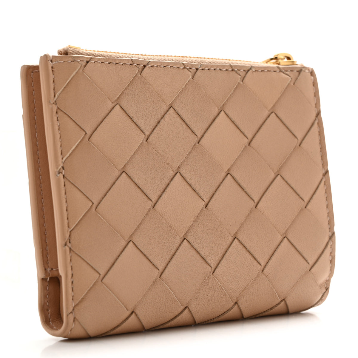 Nappa Intrecciato Small Bi-fold Zip Wallet Porridge