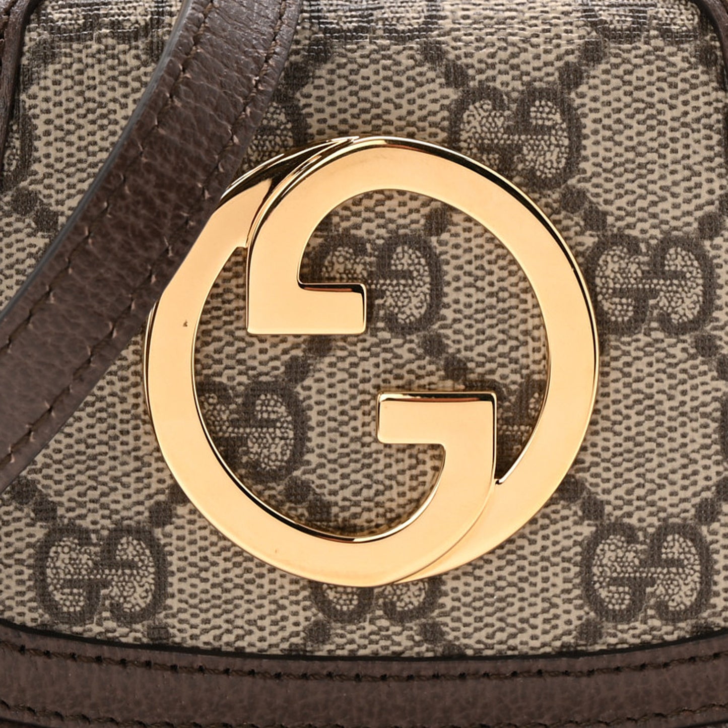 GG Supreme Monogram Textured Dollar Calfskin Blondie Card Case Wallet with Strap Beige Ebony New Acero
