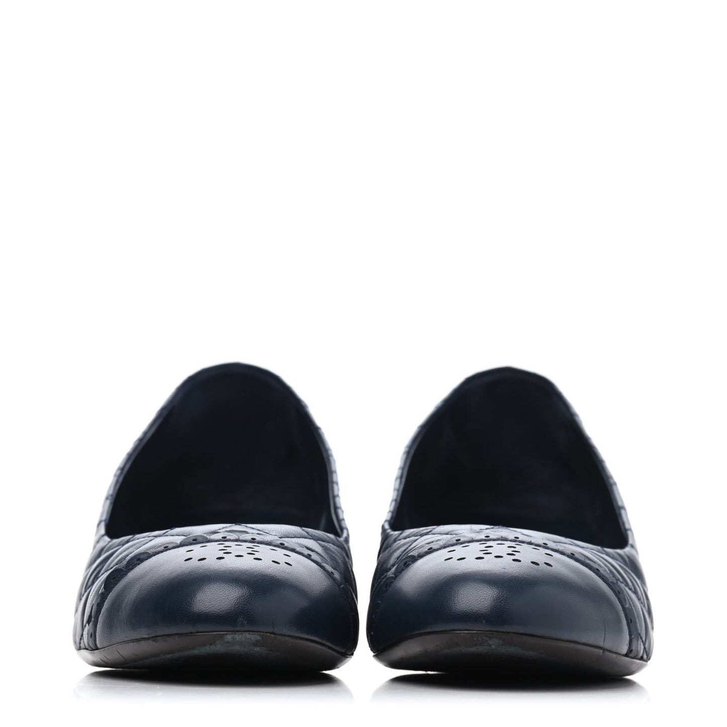 Lambskin Quilted CC Cap Toe Low Heel Ballerina Pumps 41 Navy Blue