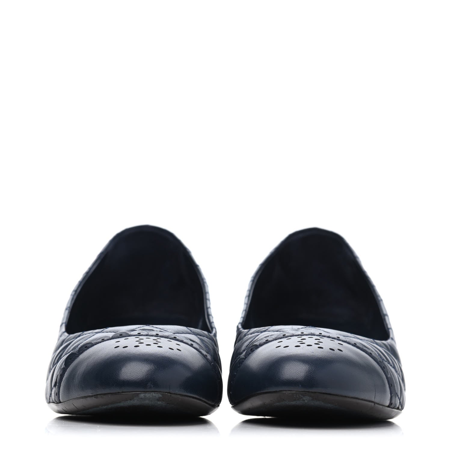 Chanel Lambskin Quilted CC Cap Toe Low Heel Ballerina Pumps 41 Navy Blue 2 of 4