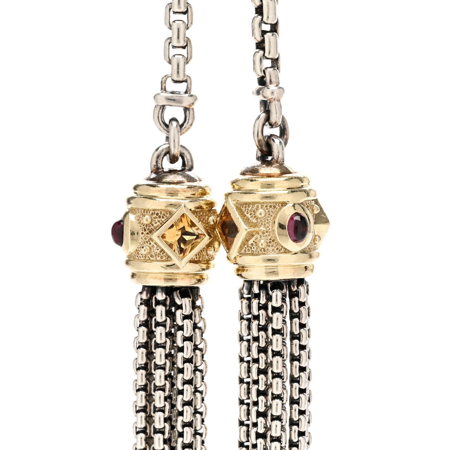 David Yurman Sterling Silver 14K Yellow Gold Citrine Rhodilite Garnet Renaissance Tassel Necklace 5 of 7