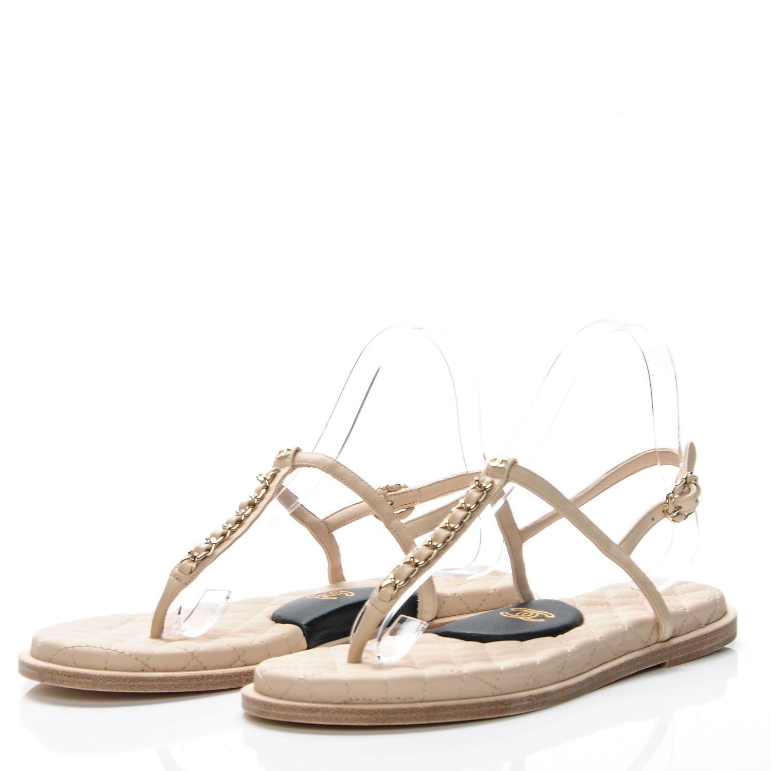 Chanel Lambskin CC Chain Thong Sandals 39 Beige 2 of 7