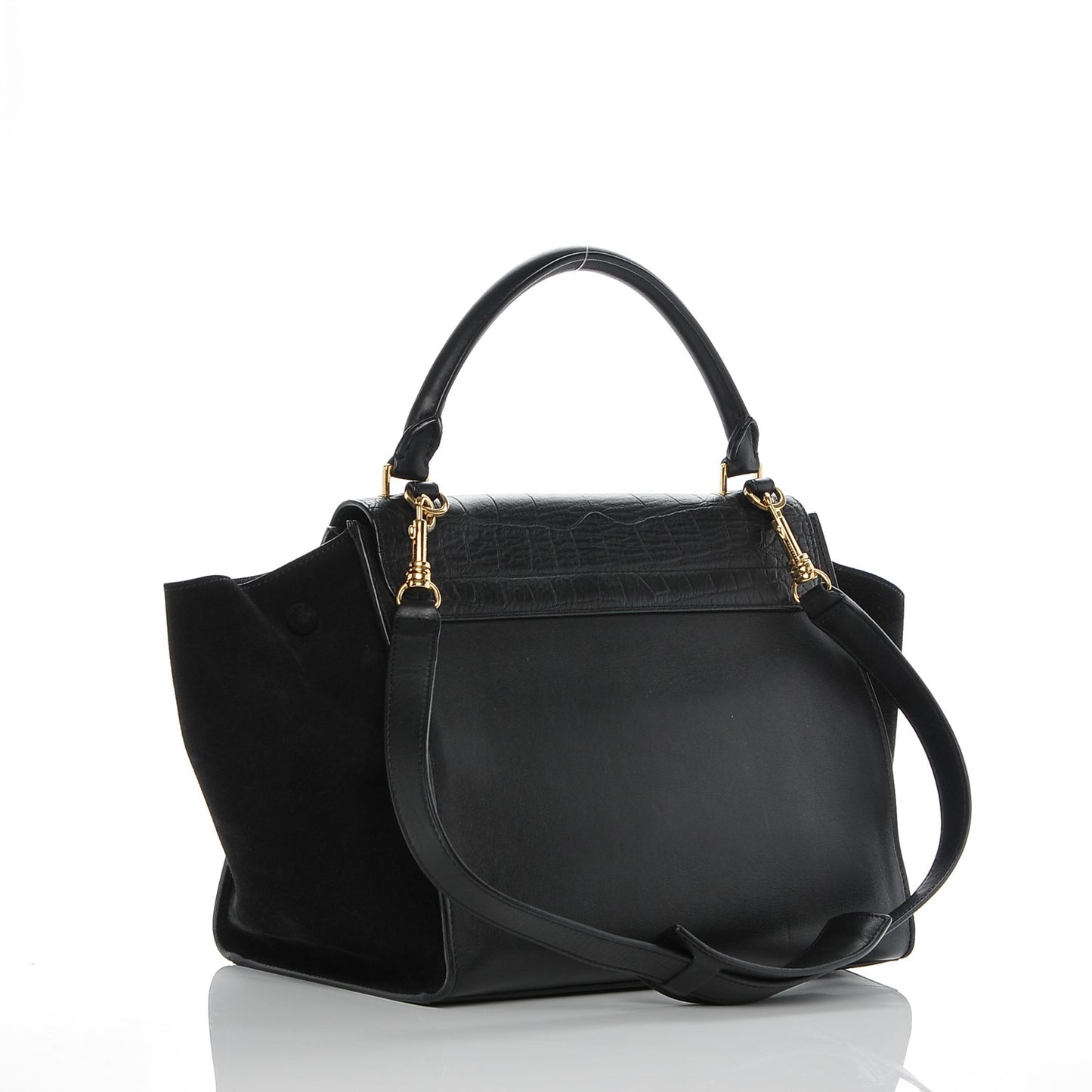 Crocodile Embossed Calfskin Suede Medium Trapeze Black