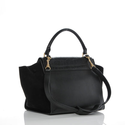Celine Crocodile Embossed Calfskin Suede Medium Trapeze Black 3 of 6