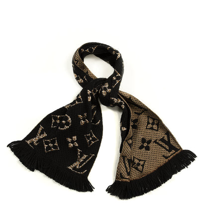 Louis Vuitton Wool Silk Monogram Giant Jungle Logomania Shine Scarf Black 1 of 3