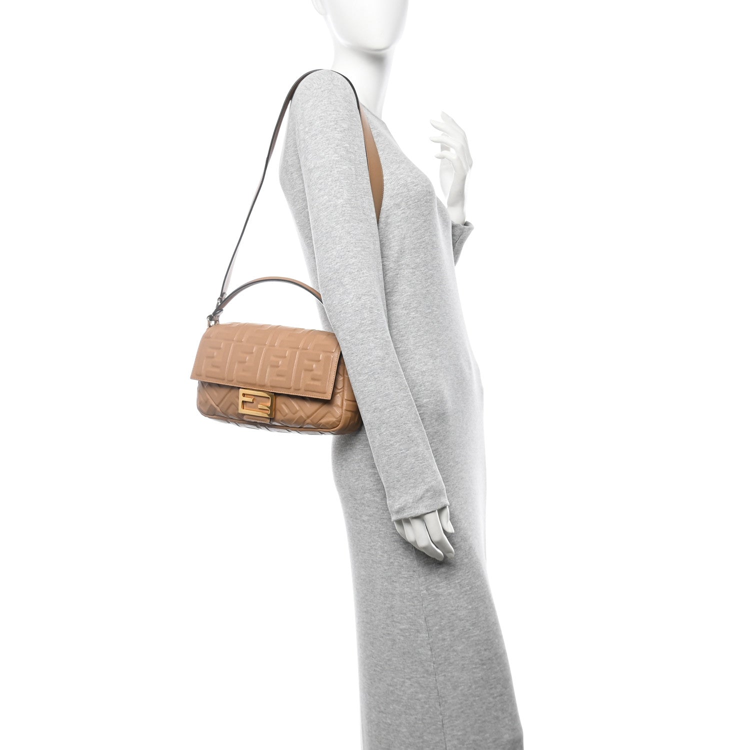 Fendi Nappa FF 1974 Embossed Baguette Miele Scuro 2 of 15