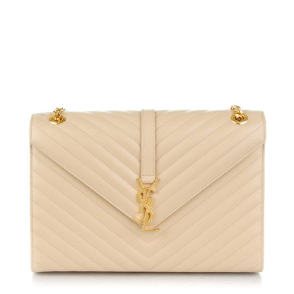 Saint Laurent Grain De Poudre Matelasse Chevron Large Monogram Satchel Nude Powder 1 of 7