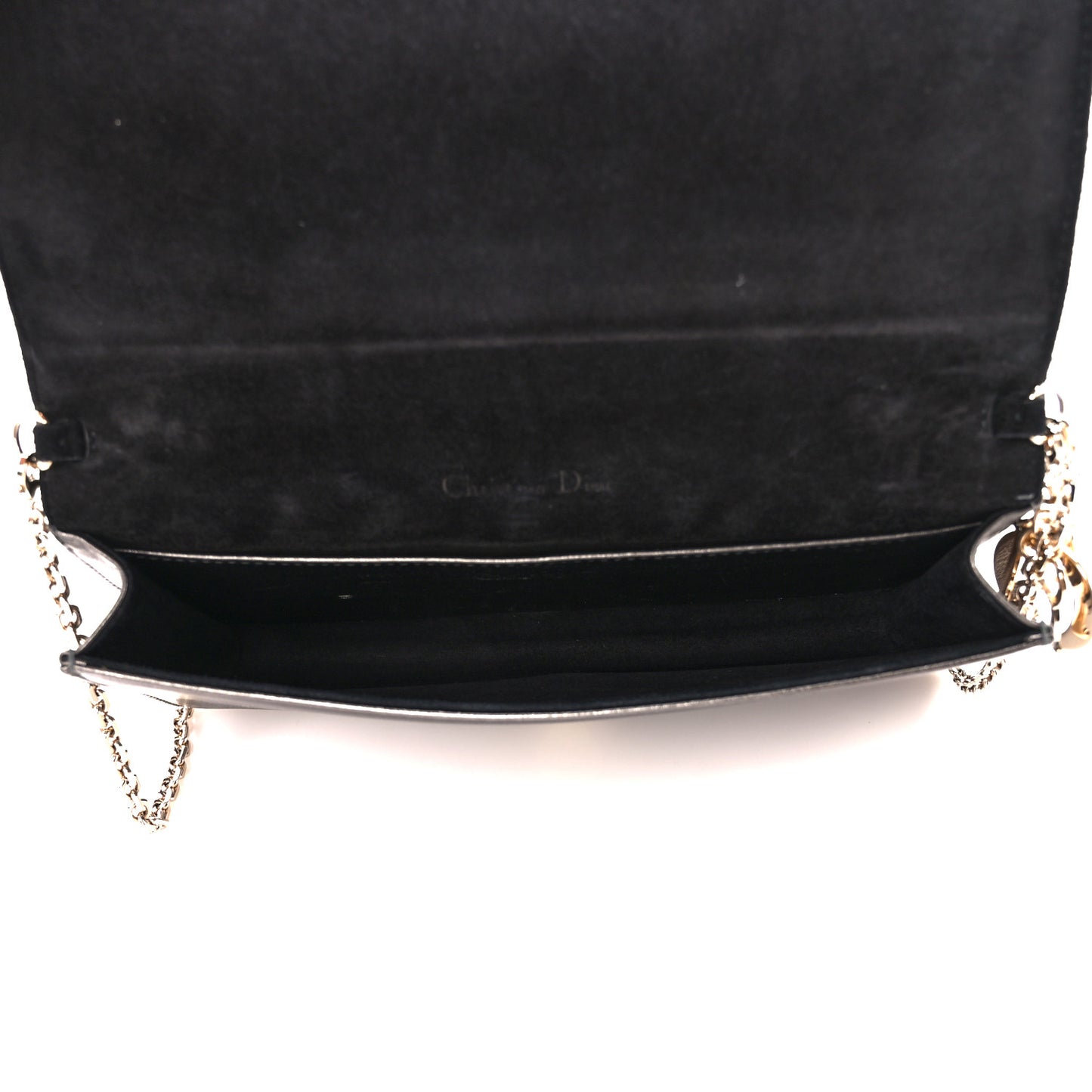 Metallic Calfskin Cannage Lady Dior Convertible Clutch Gunmetal