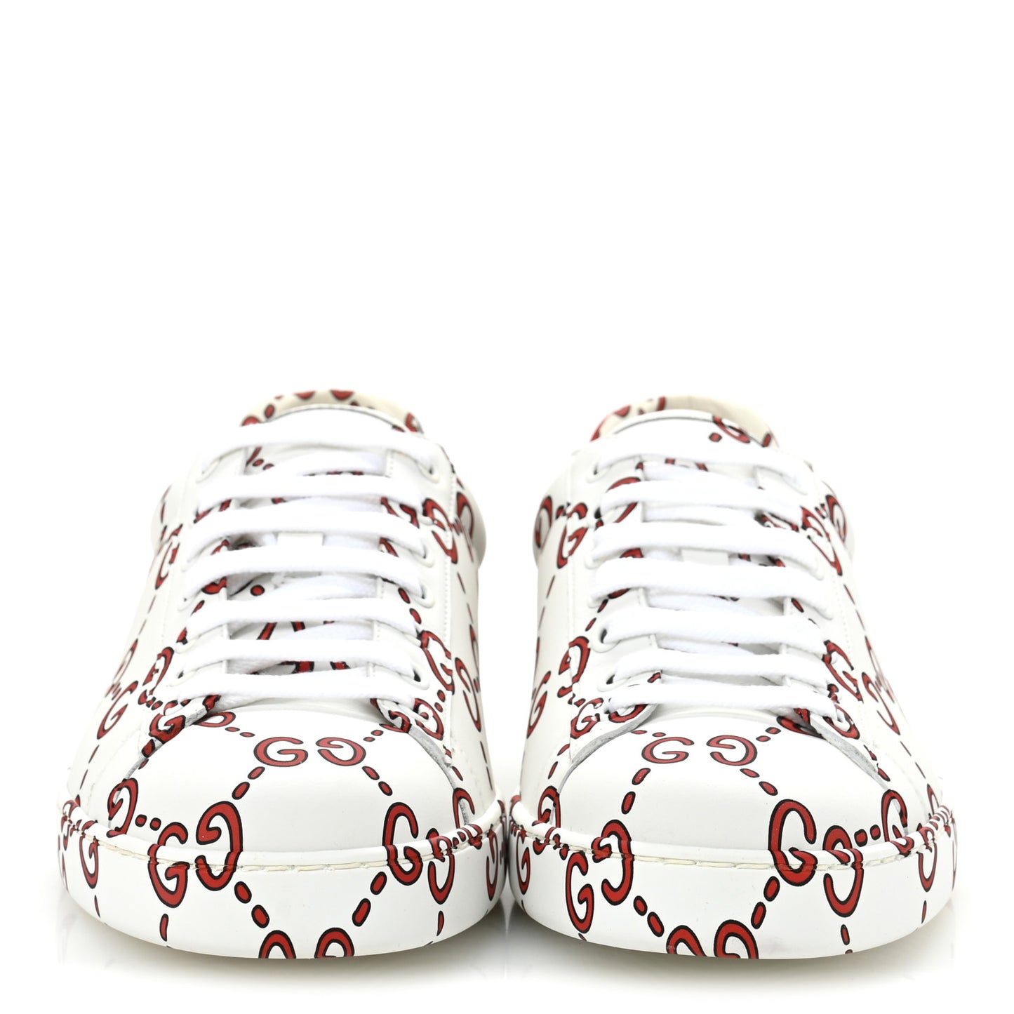 Calfskin GucciGhost Print Mens Ace Sneakers 9 White Hibiscus Red