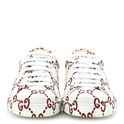 Gucci Calfskin GucciGhost Print Mens Ace Sneakers 9 White Hibiscus Red 3 of 9