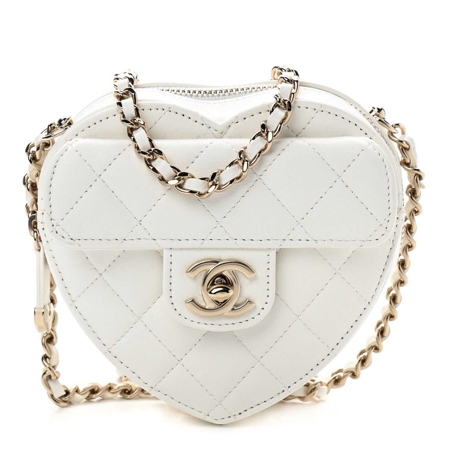 Chanel Lambskin Quilted CC In Love Heart Clutch With Chain White 1 of 11