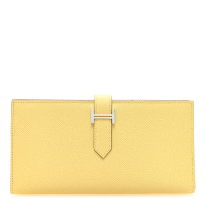 Hermes Epsom Bearn Gusset Wallet Jaune Poussin Nata 1 of 7