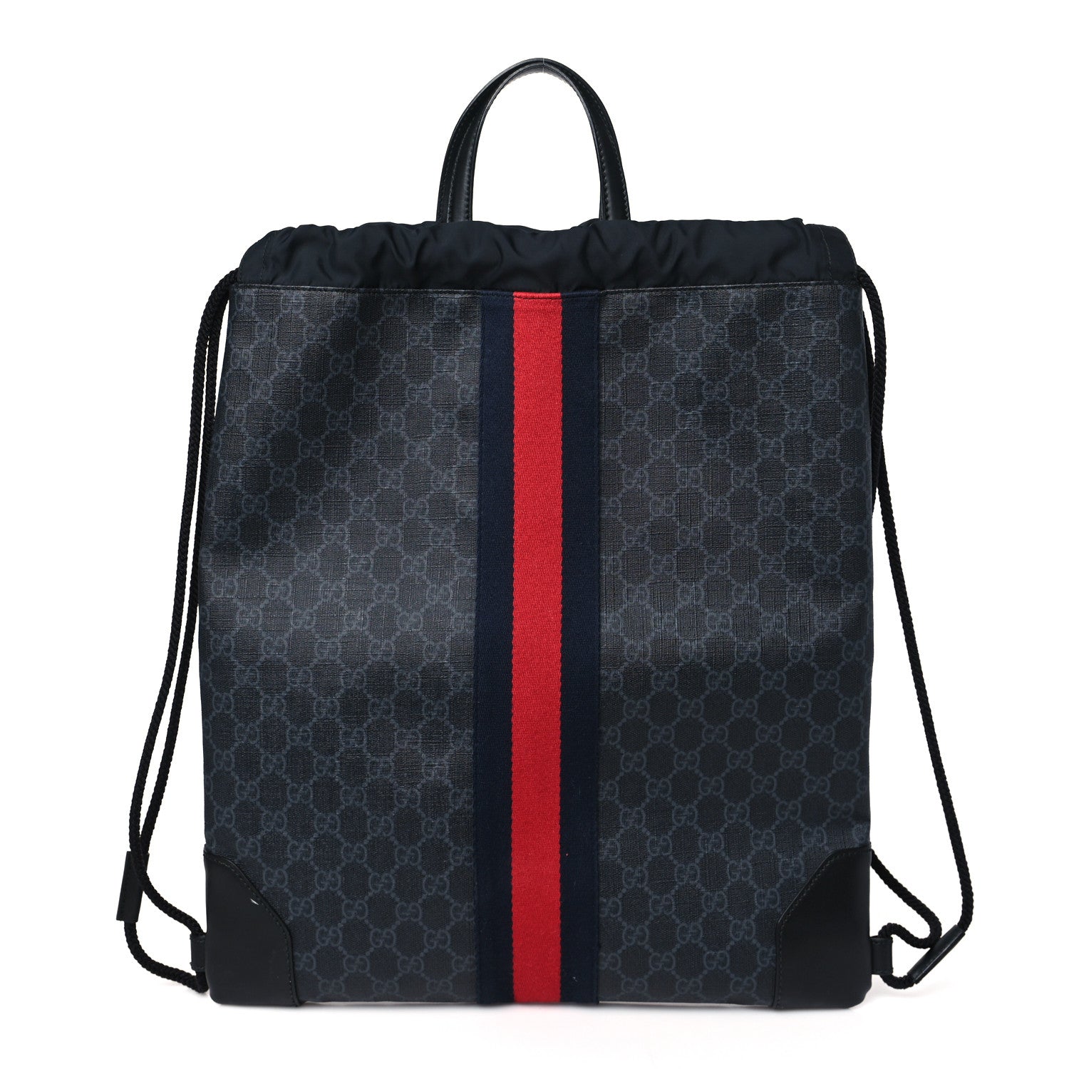 Gucci Soft GG Supreme Monogram Appia Calfskin Web Drawstring Backpack Black 1 of 12