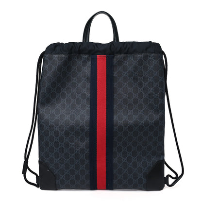 Gucci Soft GG Supreme Monogram Appia Calfskin Web Drawstring Backpack Black 1 of 12