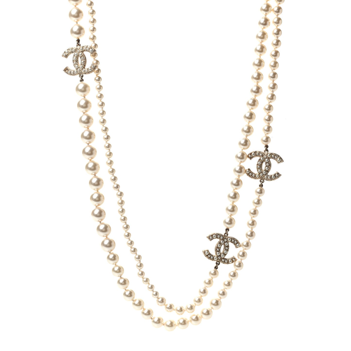 Graduated Pearl CC Long Necklace Gold