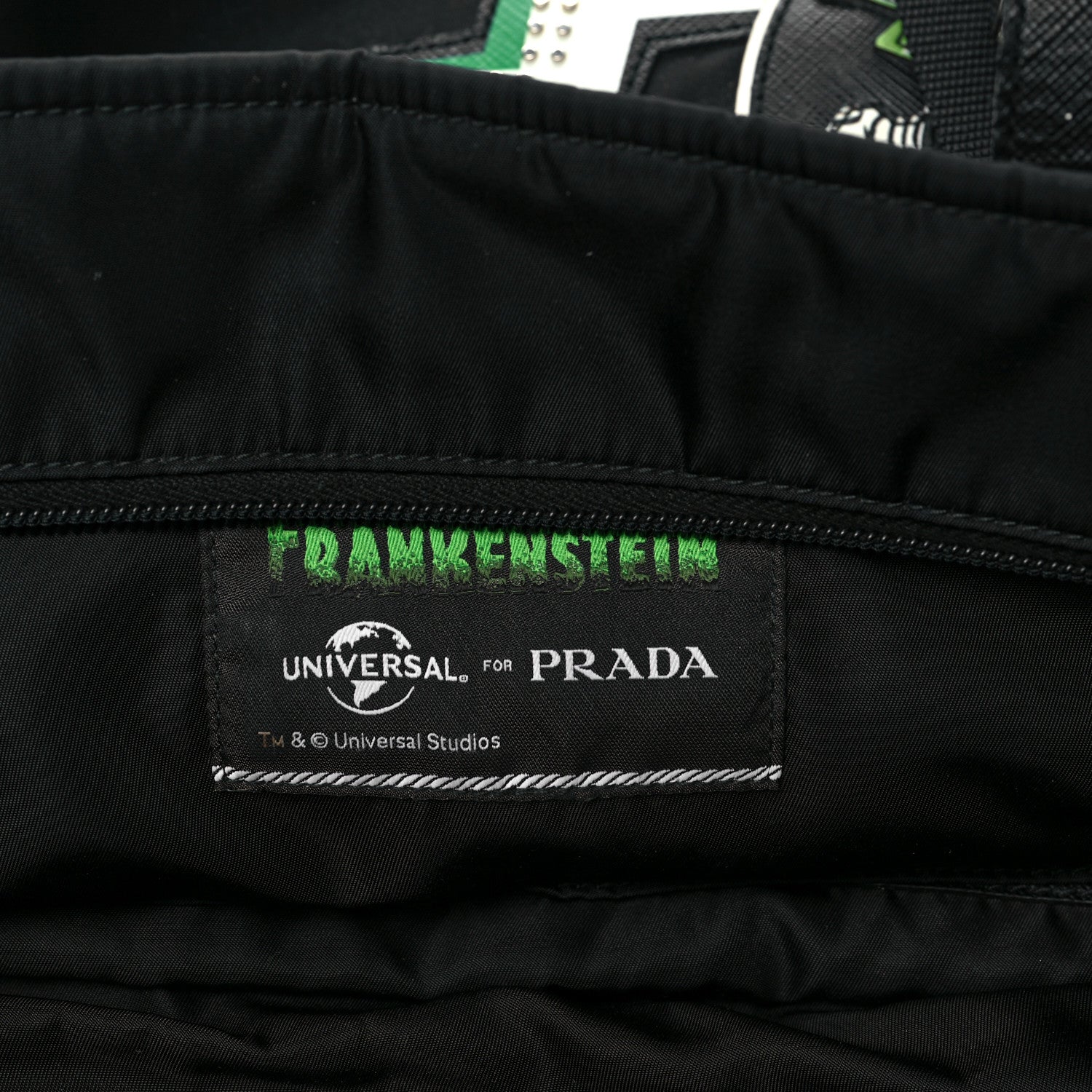 Prada X UNIVERSAL STUDIOS Tessuto Nylon Montagna Frankenstein Heart Tote Black 7 of 12